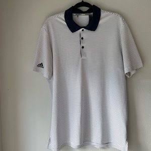 Adidas White and Navy Striped Polo Shirt